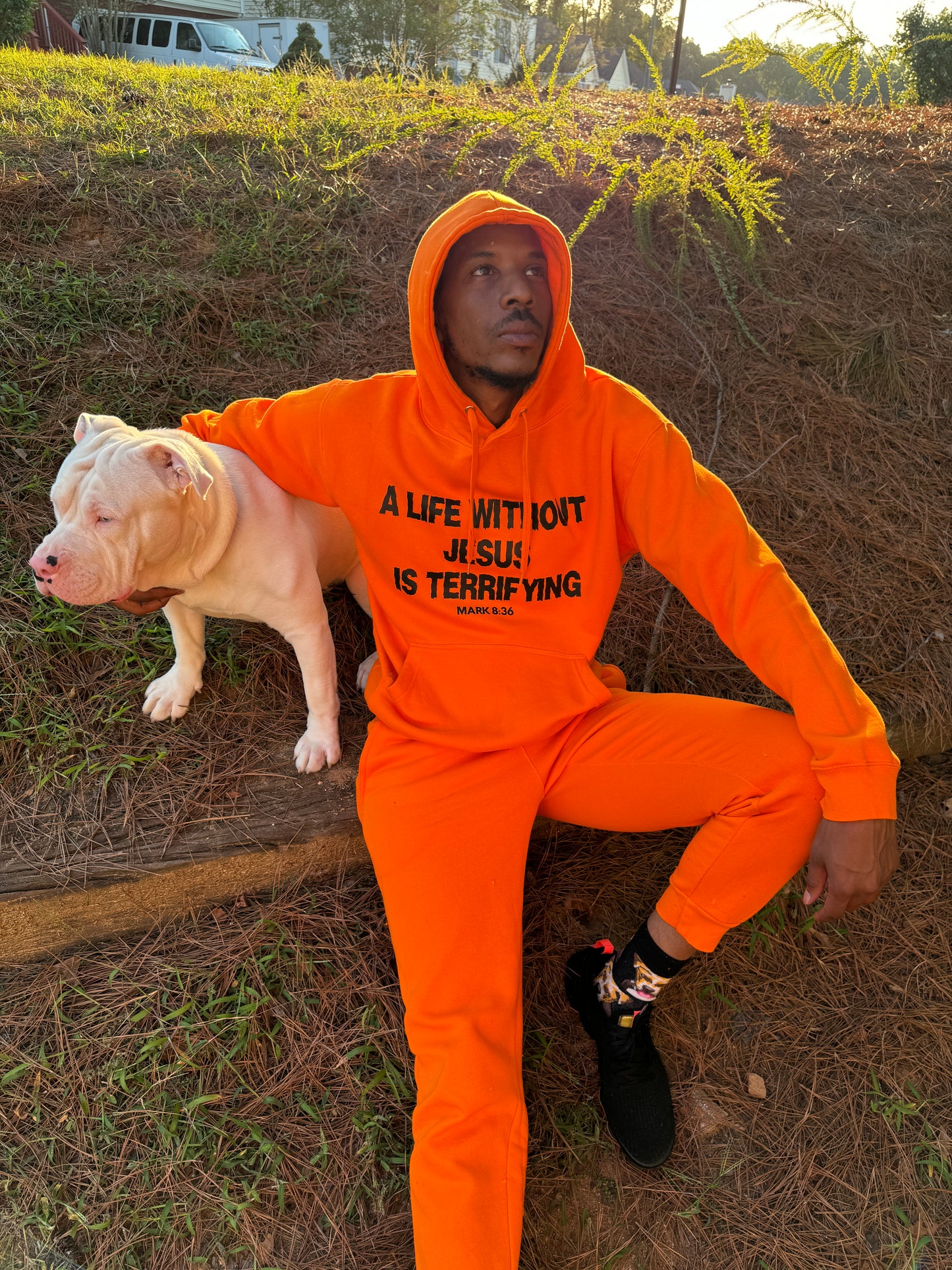 A Life without Jesus| Orange Heavy Blend Fleece Sweatsuit | Christian Sweatsuit| Unisex