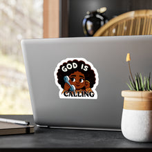 Load image into Gallery viewer, God Is Calling| Vinyl Sticker| Faith Based Stickers| 3x4| 6x8| transparent background| cute brown girl sticker
